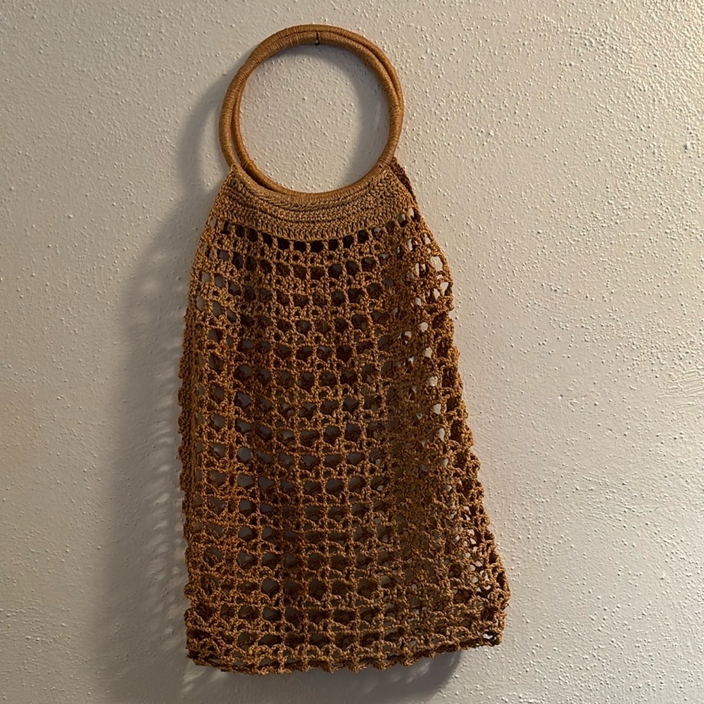 Vintage Brown Crochet Tote Bag